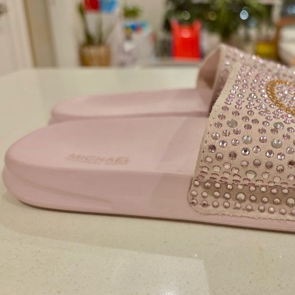 Michael Kors Light Pink Rhinestone Slides - Picture 3 of 5
